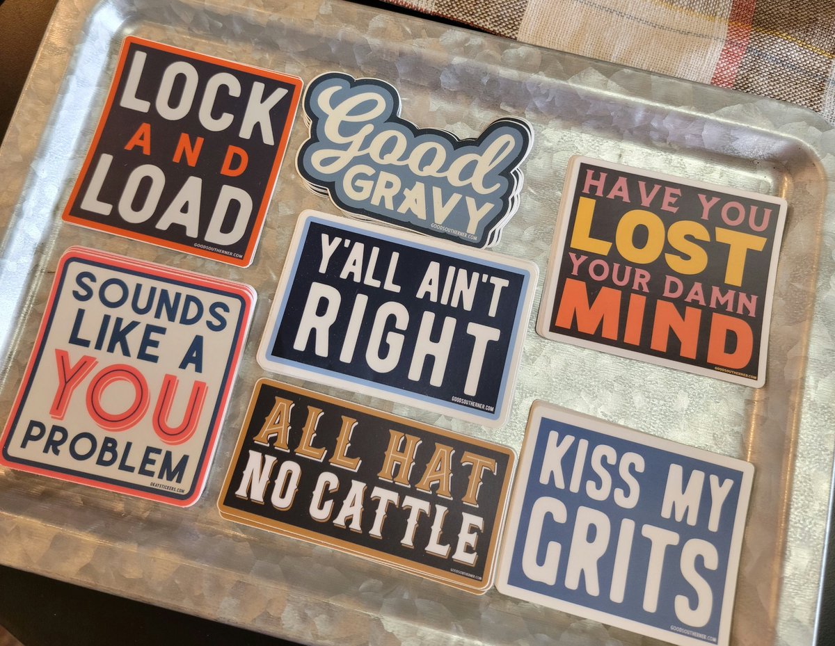 We have so much fun with this decal line we carry at our #OKC candy shop. Our fave right now is the bottom center...I think we all know "that guy". 🤣