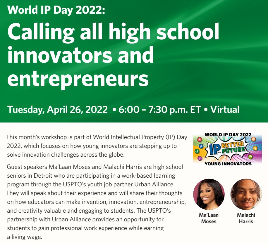 CLawlorKing's tweet photo. Come hear from high school students why we should be incorporating #invention, IP, and #entrepreneurship education in all schools! #USPTO
https://t.co/XDVVHzXyVa https://t.co/FuloAvbYiQ
