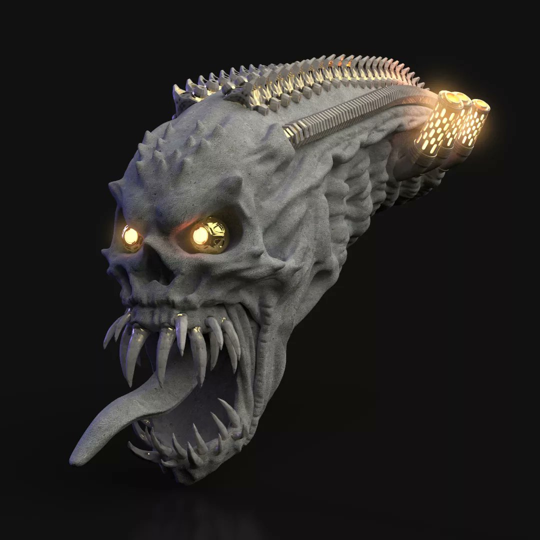BearHandsDesign's tweet photo. It's been a minute... So here's a cyber-alien-demon skull thingy 👀

💀💀💀

#zbrush #keyshot #monstergram #skulls #demons #3Dart #illustration #3D #art #skullart #sculpture  #darkart #horror #conceptart #NFT #NFTs #digitalart https://t.co/S6E3S9YuFo