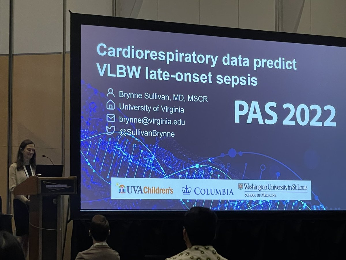 UVaNICU's tweet photo. Great job @SullivanBrynne on showing why you are a national expert in predictive monitoring to prevent infections in our patients! #PAS2022 https://t.co/WibgWjLLLp