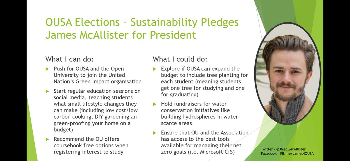JMac_McAllister's tweet photo. Following up from yesterday's live Q&amp;A, here are my sustainability pledges explained! #ouelections  #openuniversity https://t.co/WVv9AoXodS