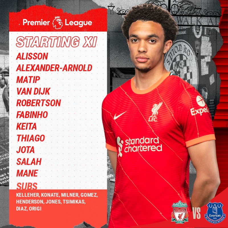 LFC's tweet photo. Team news 📋

How we line-up for today's Merseyside derby 🔴 

#LIVEVE