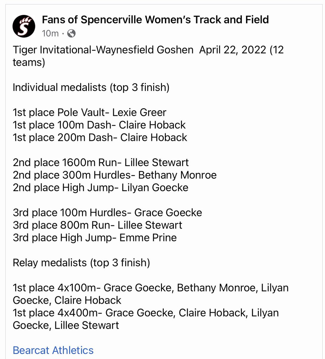 <a href="/SpencervilleAD/">Bearcat Athletics</a> <a href="/natestidham_/">Nate Stidham</a> <a href="/MichaelHirnPBP/">Michael Hirn</a> <a href="/brock_blythe/">Brock Blythe</a> <a href="/clairehoback/">Claire Hoback</a> <a href="/amyehoback/">Amy Hoback</a>