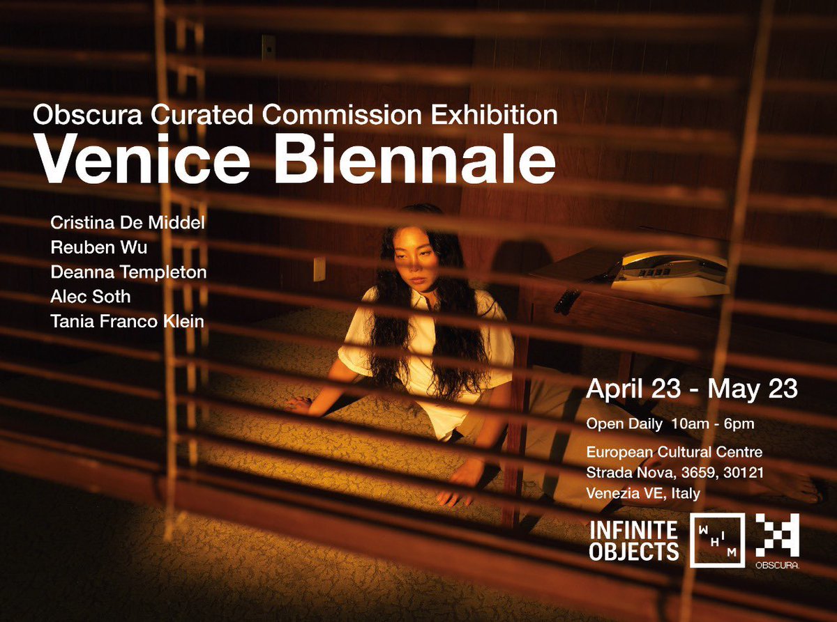 📸 <a href="/obscuradao/">Obscura</a> curated a #photography exhibition at <a href="/la_Biennale/">La Biennale di Venezia</a>

🤳 Works by Christina De Middel, <a href="/Reuben_Wu/">Reuben Wu</a>, Deanna Templeton, Alec Soth + Tania Franco Klein
🤳 In conjunction w/ <a href="/SuperchiefNFT/">SuperchiefGalleryNFT</a>, <a href="/brtmoments/">Bright Moments</a> + <a href="/artblocks_io/">Art Blocks</a>
🤳 Wen: April 23~May 23

🖥️ labiennale.org