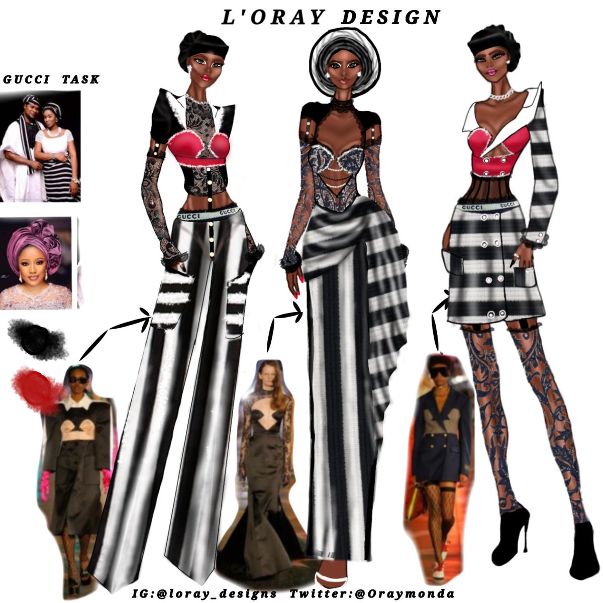 ORaymonda's tweet photo. Fashion design entry for the gucci task
Designs inspired by gucci collection..
@tfc9ja 
#thefashionprojectnaija22
#tdpn22 https://t.co/jQvsxbfSDb