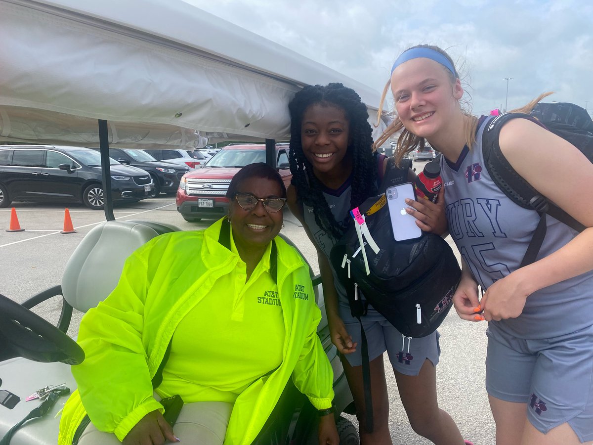 <a href="/BbLstevens/">Lauren Stevens</a> and <a href="/ForunLeslie/">Leslie Forun</a> with the gatekeeper Ms Vicky <a href="/Ohio_Basketball/">OhioBasketball.com</a> <a href="/jamberbball/">Jamber Basketball</a>.  Her smile made the tournament better <a href="/ATTStadium/">AT&T Stadium</a> <a href="/HoustonFury/">Houston Fury WBB</a>