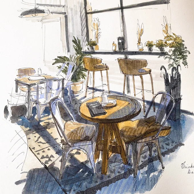 Cafe doodle ☕️
I miss my workplace, and it's hard to draw digital/character art on the go, but doing small sketchbook drawings like this is a grounding experience for me~ something I can always get back to when feeling uninspired or burnt out 