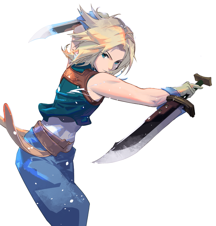 zidane tribal blonde hair knife solo 1boy weapon holding male focus  illustration images