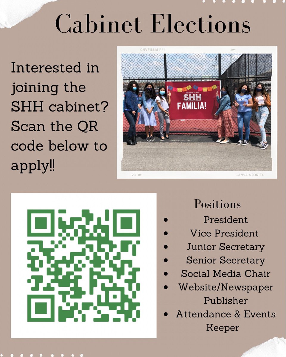 Interested in being apart of the SHH cab for the 2022-2023 school year? Scan the QR code to apply!!
