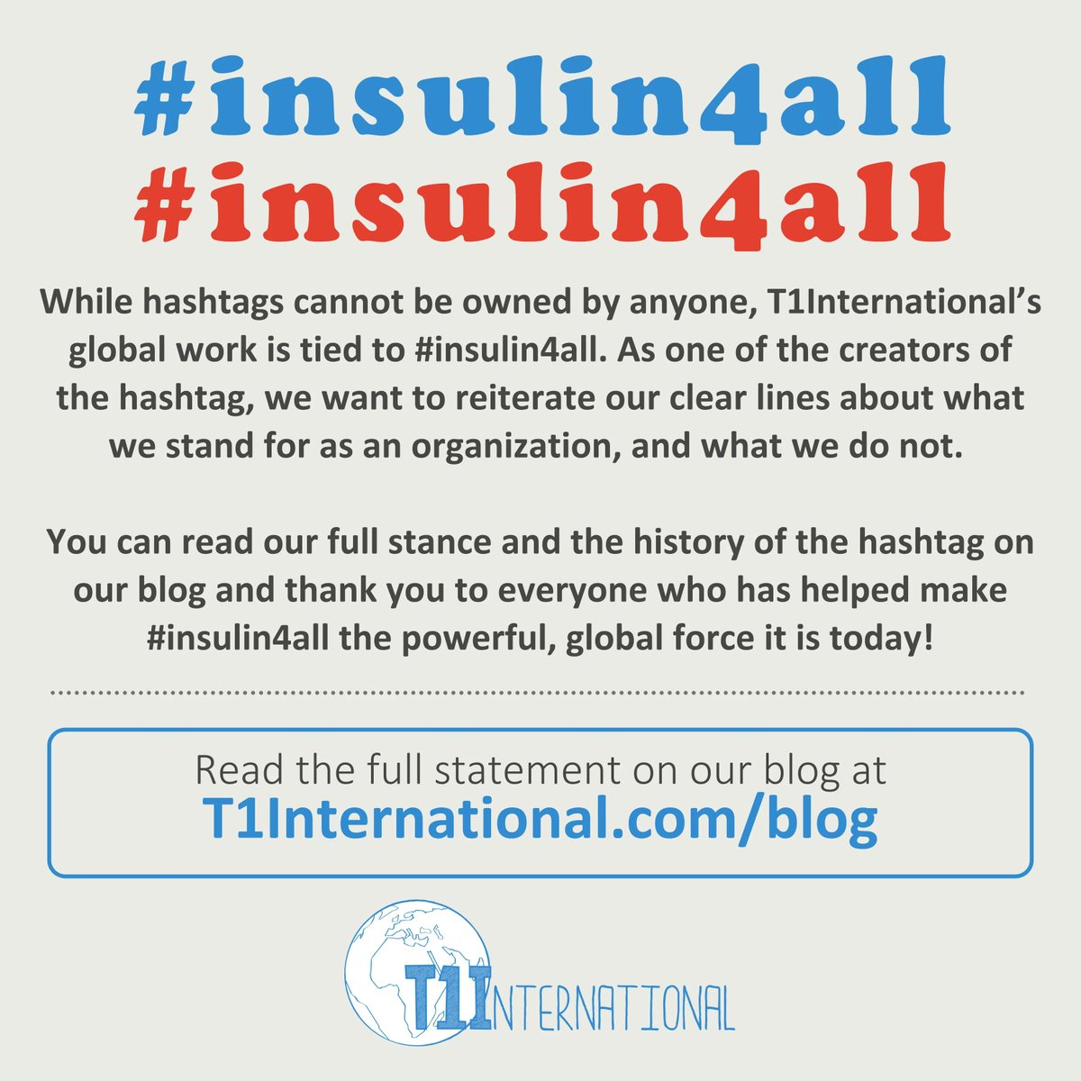 While a hashtag can never truly be owned by anyone, read our statement on the history of #insulin4all and why it must be inclusive and kind to all at: t1international.com/blog/2020/08/2…
