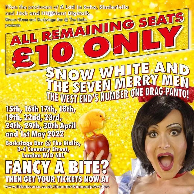 Snow White and the Seven Merry Men: London’s Number One Adults-Only Pantomime is back until 1st May!

Tickets £10

mysohotimes.co.uk/2022/03/14/sno…