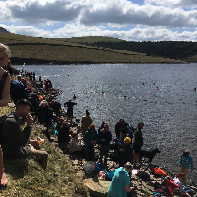 “When your heart says yes, but the sign says no - go where you’re forbidden to go… “🎶🏊‍♀️ A joyous day in the water today at Kinder Reservoir #actionforaccess #righttoswim #righttoroam #Kindertresspass & thanks @Commonerschoir too ❤️