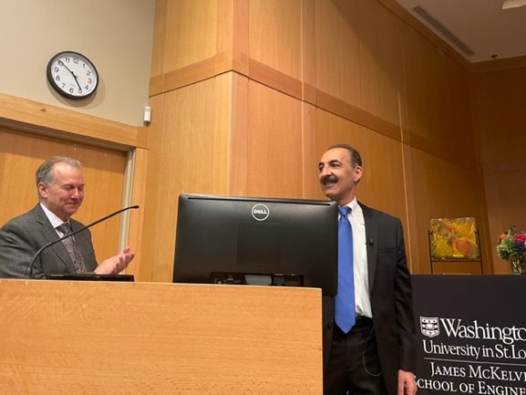 setton_lab's tweet image. Dean Bobick of @WashUEngineers gave stellar intro to @Farsh_G recognizing his achievements leading up to #NAE2022 election.  McKelvey turned out to listen to words of wisdow &amp;amp; celebrate 5⃣ mentorship awards with a special gift from @Guilak_lab @FeiniQu @KelseyHCollins ! 🎉