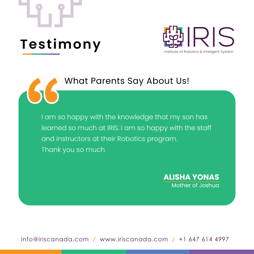 INTELLIGENTROBO's tweet photo. At IRIS, we thrive on providing delight to the children which gets reflected in the testimony of their parents!
Enroll your child for IRIS courses and let your child enjoy the beauty of robotics learning with us!
#iriscanada #IrisCanada #robotics #growthjourney #testimony https://t.co/uuWNnbAwno