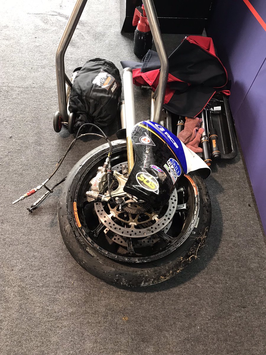 GoKoBra's tweet photo. This picture says it all😭DNF❌. Best thing is that #Zonta84 was ok, like all the riders in that horror crash🙏🏼. Why no red flag @MotoGP 🤬after the first 3 went down!!!.  #angry #rain #2pieces https://t.co/CEj4MXRLNY
