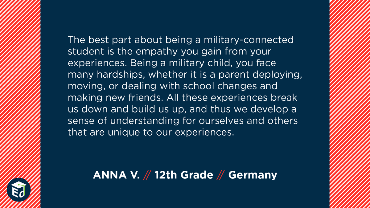 Military-connected students face challenges like changing schools &amp; deployed parents, but they also gain diverse perspectives &amp; experiences. We asked some military-connected students to share what school communities should know about them. #MonthOfTheMilitaryChild #MOMC