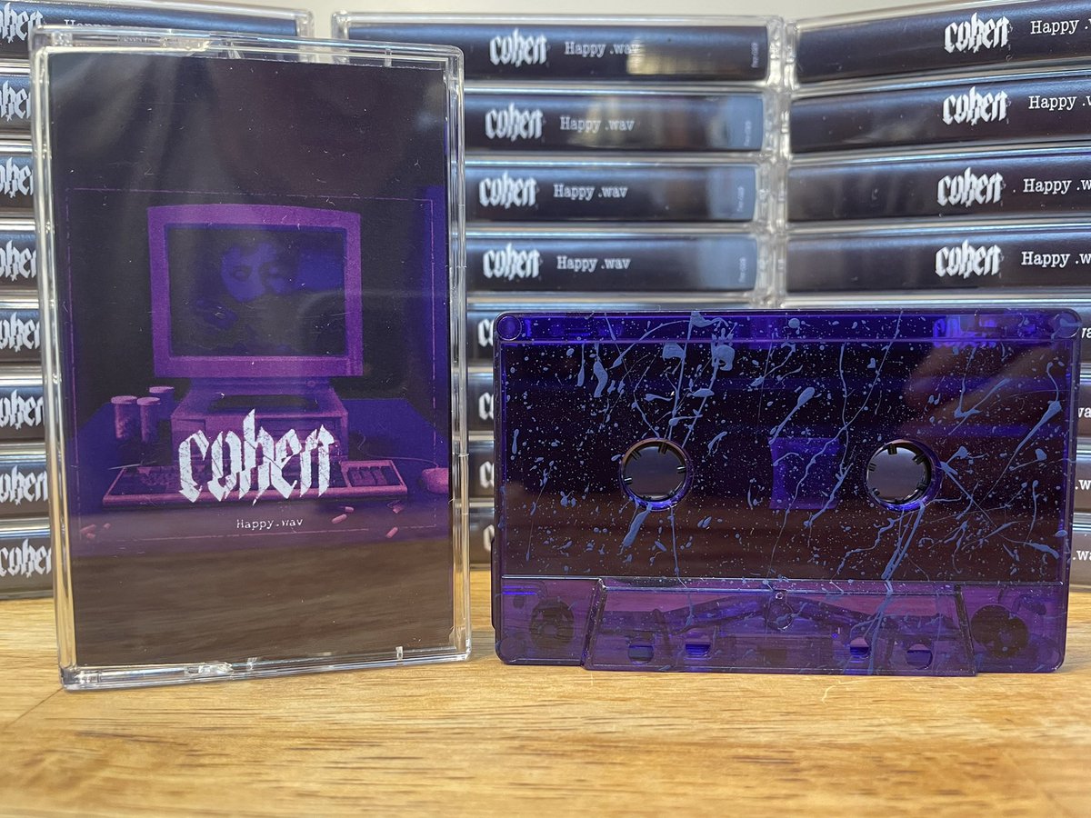 fourwordrecords's tweet photo. Got to help out our pals in @CohenNoise with these beautiful tapes for the re-done version of Happy!
•
fwr-029: COHEN - Happy.wav 
/25 Clear Purple Tapes W/ Blue splatter on A-Side https://t.co/3kPikFWAMS