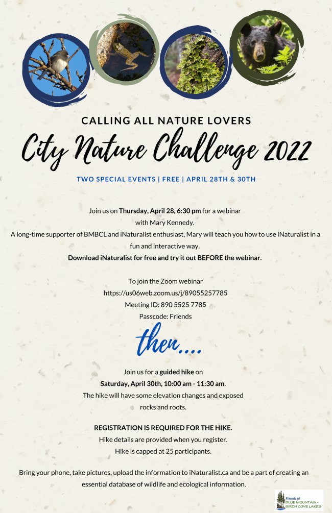 HikeNS's tweet photo. Here's a great event being hosted by our friends at Friends of Blue Mountain - Birch Cove Lakes on Thursday, April 28 at 6:30pm. #HikeNS #BMBCL #CityNatureChallenge https://t.co/7gcHbpGZOW