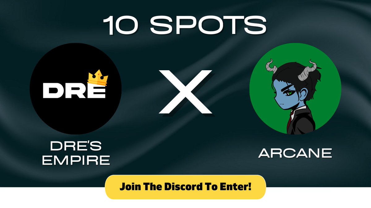 Dre's Empire x Arcaneverse

<a href="/arcaneverse/">arcan</a> have given us 5x wl spots to giveaway on discord and 5 on Twitter

How to enter:
1. Follow <a href="/arcaneverse/">arcan</a>, <a href="/Dres_Empire/">Dre</a> and <a href="/davideanda_/">David Deanda</a> 
2. Like, rt and tag 3 friends
3. Join the discord: discord.gg/dresempire

Ends in 24 hours!!!