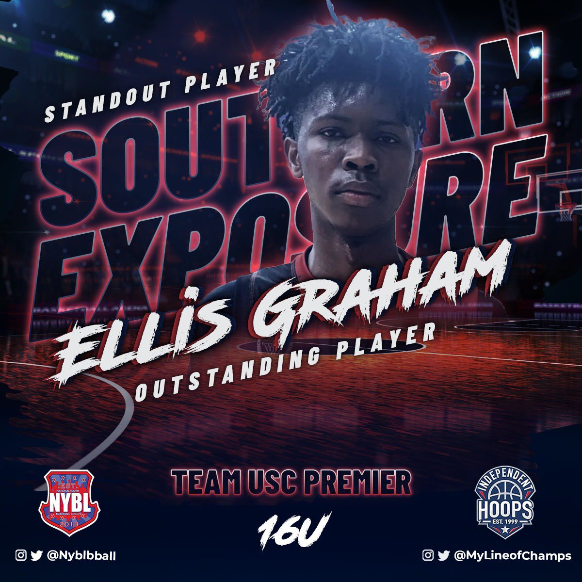 #SouthernExposure 2024 (6’9/PF) Ellis Graham Team USC Premiere 16U is rangy with ability to control the paint with his shot blocking. Offensively he has a nice touch around basket & can face up and shoot 3s. Tremendous upside Future D1 prospect !!! #IndependentHoops