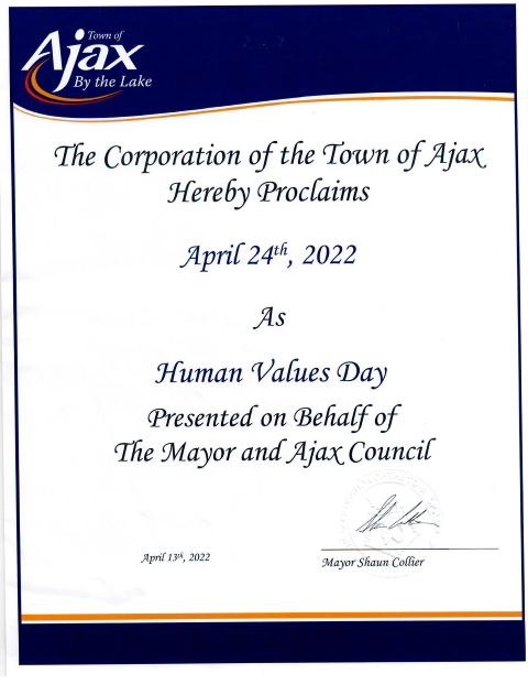 walkforvalues's tweet photo. HUMAN VALUES DAY ~ PROCLAIMATION ~ APRIL 24, 2022 ~
City of Toronto  , City of Victoria , Municipality of Port Hope , Town of Ajax

#WorldHumanValuesDay #HumanValuesDay #ValuesWithoutBorders #WalkForValues #Values  #Canada #Toronto  #Victoria  #PortHope #Ajax https://t.co/6LvQxNf6fS