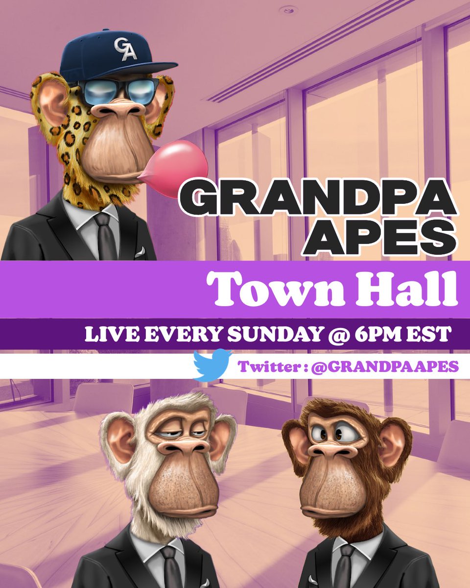 GrandpaApes's tweet photo. 🚨 TOWN HALL 🚨
There are a lot of updates that we’re covering today! https://t.co/oIu8X1uLzO