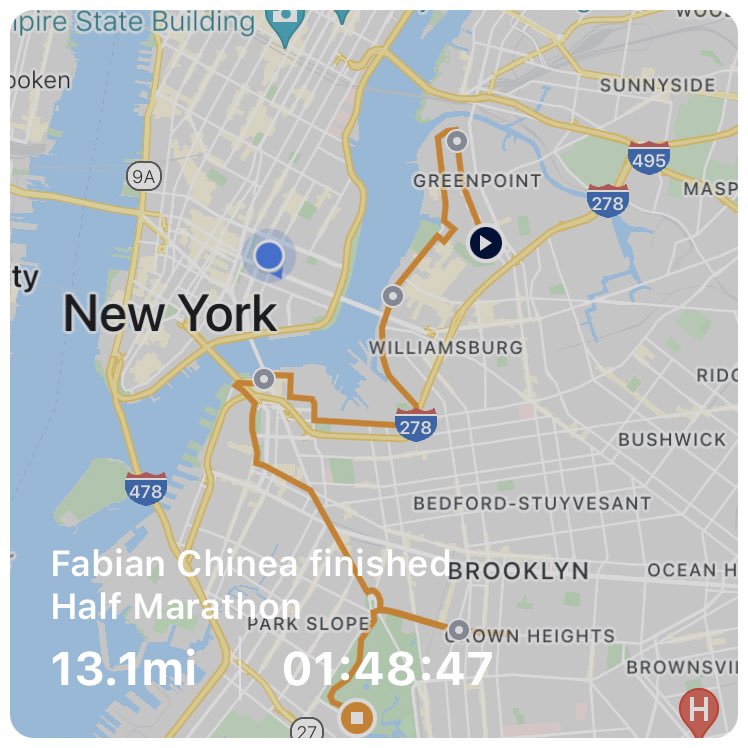 FabianMChinea's tweet photo. Finished my first half marathon!!
#fitness #brooklynhalfmarathon #nycruns #tired https://t.co/eH8f3CS99N