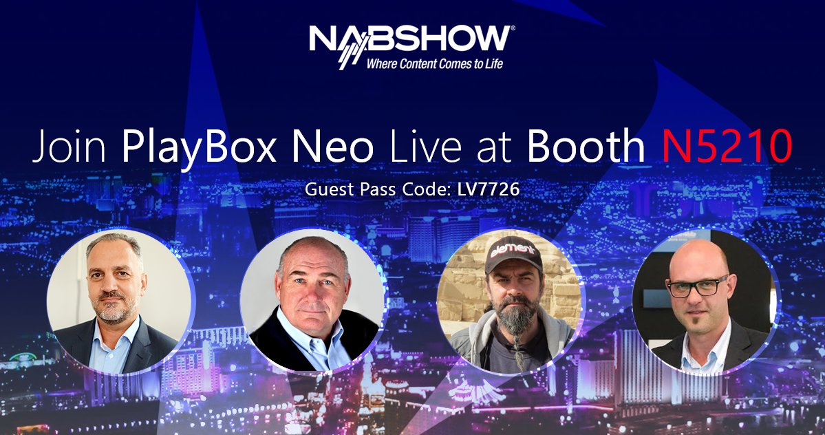PlayBoxNeo's tweet photo. Going to #NAB2022? Stop by & say hi! The PlayBox Neo team is excited to welcome you to Booth N5210! We'll be there to showcase what's new with live demos, learn about your workflow challenges & answer all your questions in person.
#PlayBoxNeo #PlayBox #team #NABShow #seeuthere https://t.co/Wv23hC4fzq