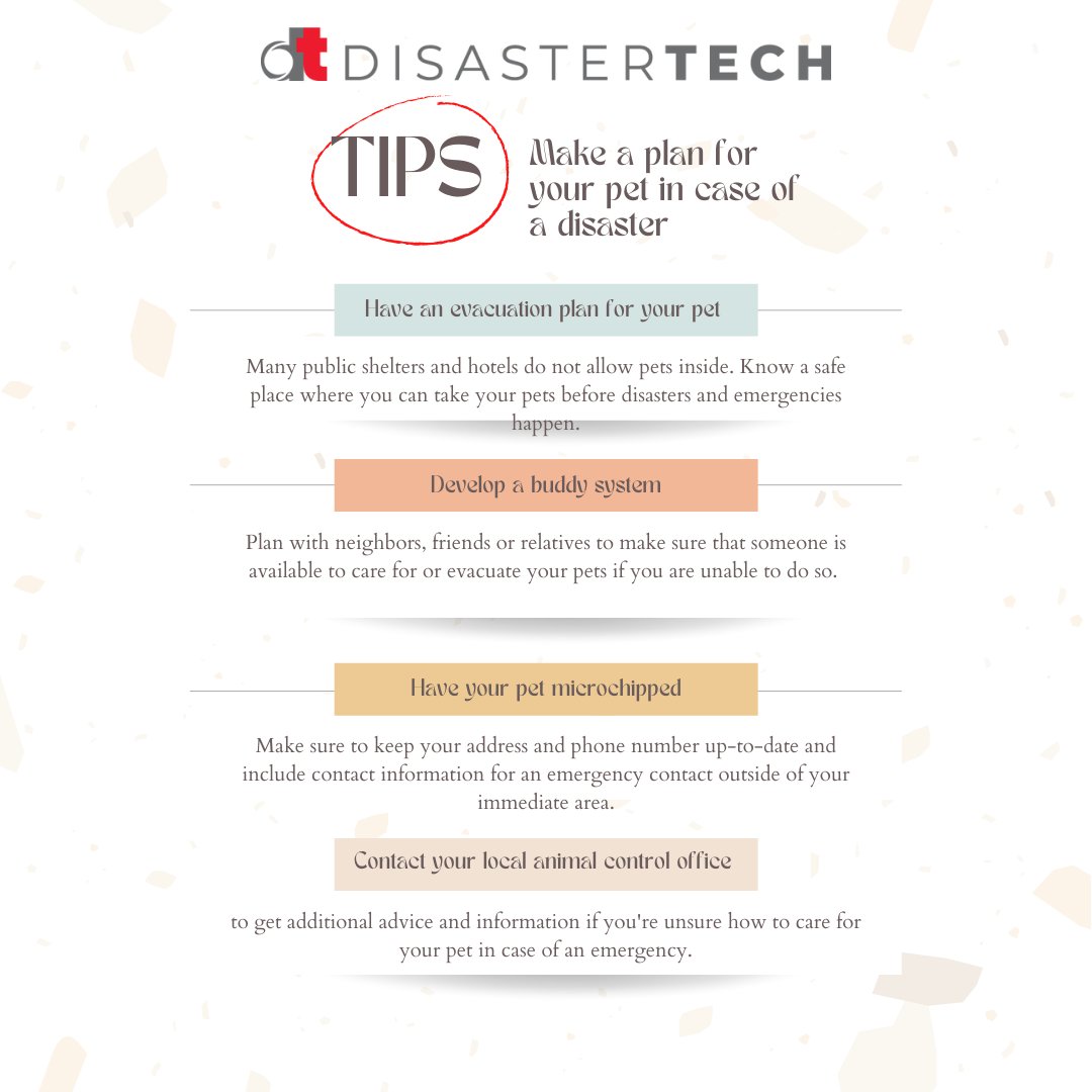 pratus_ai's tweet photo. In honor of National Pet Parent Day, we are sharing our tips for making a disaster plan for your pets. 

#DisasterTech #NationalPetParentDay #EMGTwitter https://t.co/jrpnpnFUro