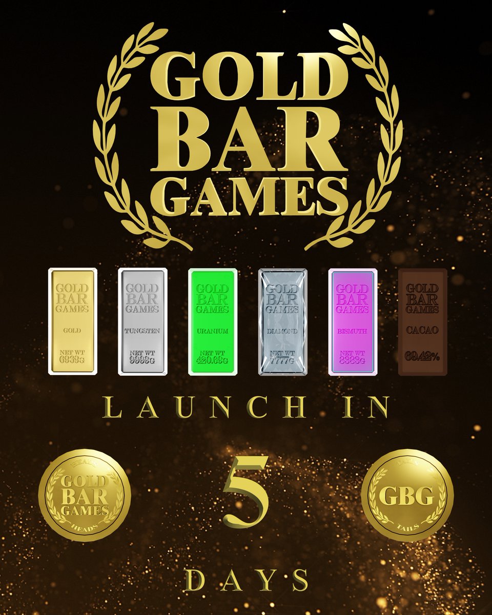 GoldBarGames_'s tweet image. GOLD BAR GAMES IS LAUNCHING IN 5 DAYS ON APRIL 29TH. TO CLAIM YOUR WHITELIST SPOT, PLEASE JOIN THE DISCORD, LINK IN BIO. ON LAUNCH DAY, ALL 3 GAMES WILL GO LIVE: ROULETTE, COIN FLIP &amp;amp; DICE ROLL.