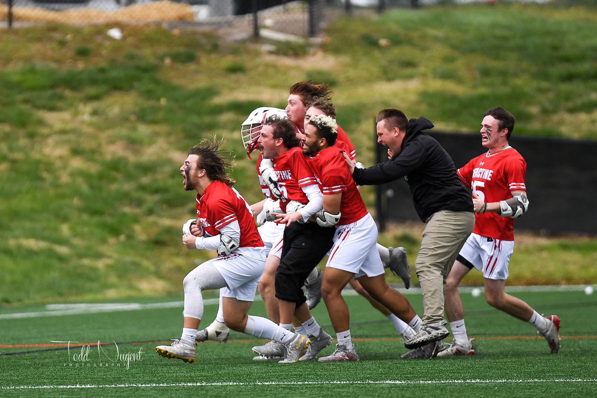 tanugent12's tweet photo. The celebration after @RavenMLAX upset the #1 ranked team in the country and winning the @kcacsports conference championship, and securing their spot in the National Tournament. Go Ravens! @ravenathletics @BenedictineKS https://t.co/DBA8FPr3xR
