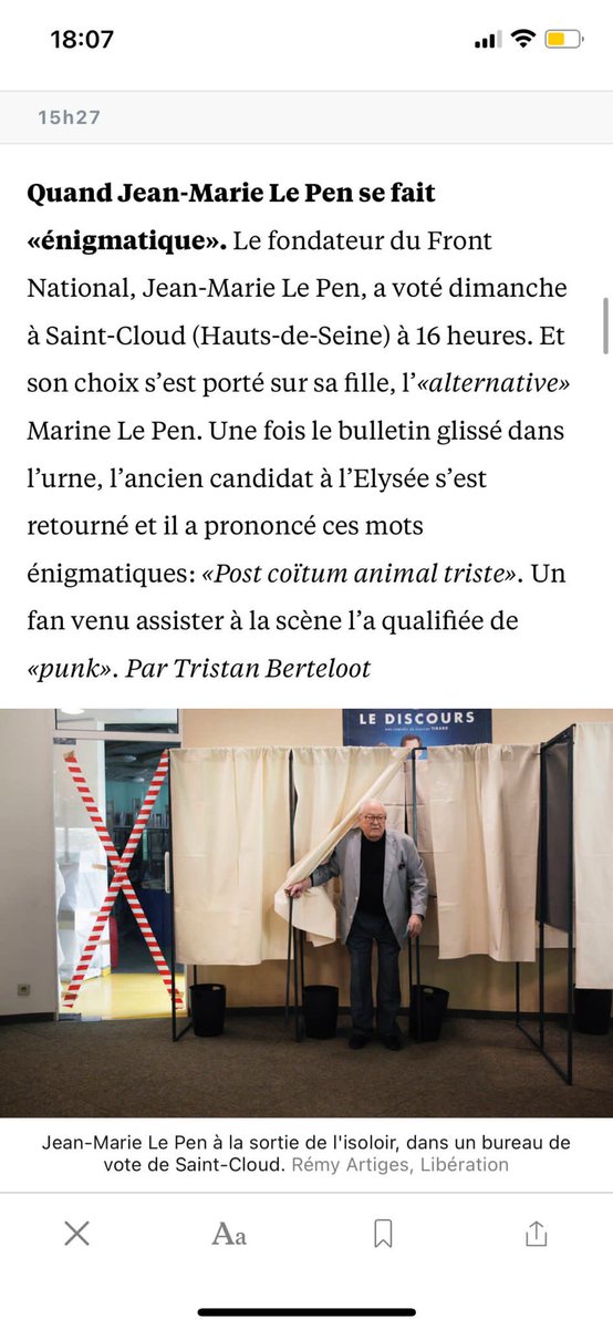 1. This is a bizarre tidbit about Jean-Marie Le Pen voting for his repulsive offspring  

2. I would’ve bet my entire life on him being dead