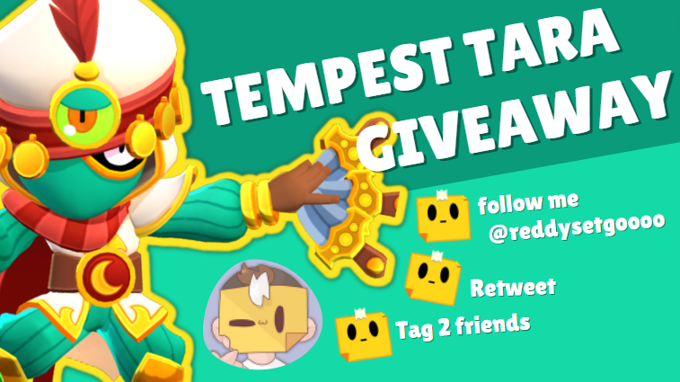 reddysetgoooo's tweet photo. 🎁 3x *TEMPEST TARA* Giveaway 🎁

👉To Enter:👈
1⃣ Follow me @reddysetgoooo 
2⃣ Retweet 
3⃣ Tag 2 friends

Announcing the winners on April 28th🎉
#BrawlStars https://t.co/OLe3nq5lKf