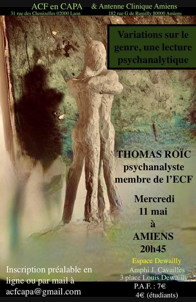 acf_capa's tweet photo. ⏳C'est DEMAIN à #Amiens - 20H45
Conférence de l'#ACFCAPA & @AntenClinAmiens ⏳
"Variations sur le genre, une lecture psychanalytique"
avec Thomas Roic, psychanalyste membre de l'ECF
Inscription en ligne : https://t.co/hNlPkYgdF7
Ou envoyez un mail à acfcapa@gmail.com https://t.co/NBqHXRaRjR