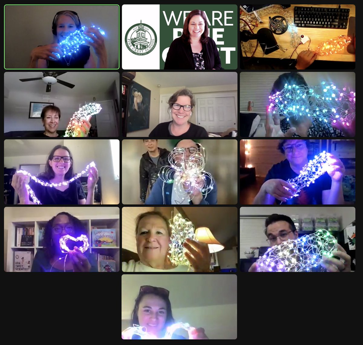 PCInnoInstitute's tweet photo. Big smiles at the end of the Knitting with LEDs session as participants show off their amazing creations! ⁦@KellyPared⁩ ⁦@smtibor⁩ #PD4PC #PCInnoInstitute #makered #STEAM https://t.co/qVbN9Ir2sE
