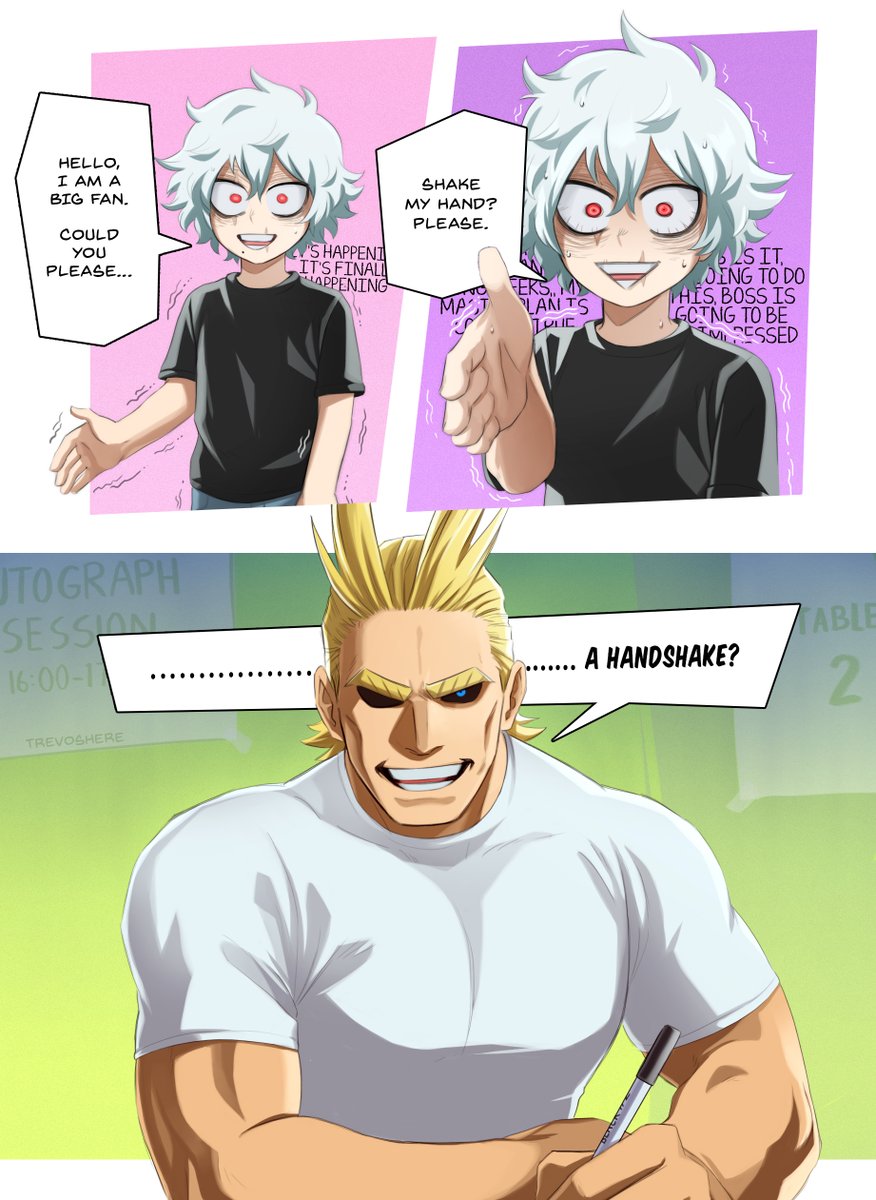 Trevoshere's tweet photo. ✨Little Shigaraki's hero convention trip ✨ There was an attempt to unleash chaos, but All Might's social skills were too powerful. https://t.co/g6zRBLvfhR