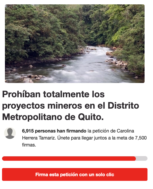 An_fibios's tweet photo. @MunicipioQuito @Ambiente_Ec @GustavoManriq_M Prohíban totalmente los proyectos mineros en el Distrito Metropolitano de Quito 

⚠️✊¡Firma la petición! https://t.co/tBAR3PmSOk a través de @ChangeorgLatino https://t.co/2tGbkRtMUJ