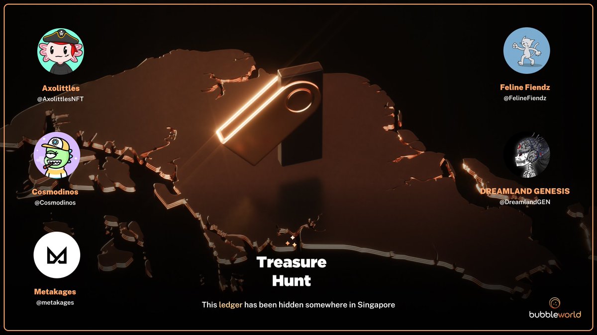 📍 First stop, Singapore
The hunt begins this Mon, 25 Apr. MULTIPLE NFTs from EACH collection + a <a href="/CelephaisNFT/">Celephais</a> WL
Who knows? Maybe we'll sweep more floors and bump up the prizes :P (definitely🤫)

Let's blow #bubblehunt up.<a href="/TheBubblewrld/">Bubbleworld</a> 

Turn on🔔, rt and like and maybe get⬜️
