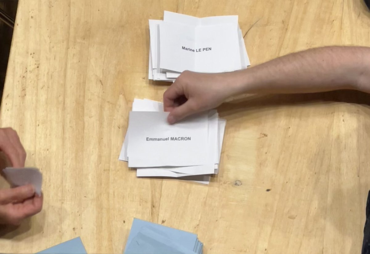 CeliaGenest's tweet photo. Le dépouillement est en cours à La Ferté-Bernard pour le second tour de la #presidentielles2022. Deux voix pour « Perceval le Gallois » se sont glissées parmi les bulletins déjà découverts. @lemainelibre https://t.co/IyEIxhLqej