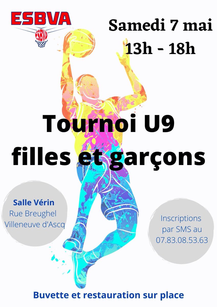 ESBVA's tweet photo. Nous cherchons des équipes pour notre Tournoi U9 Filles et Garçons du Sam. 7 mai
de 13h à 18h à la Salle Verin
Inscriptions au 07.83.08.53.63 https://t.co/TENHBHuCDu