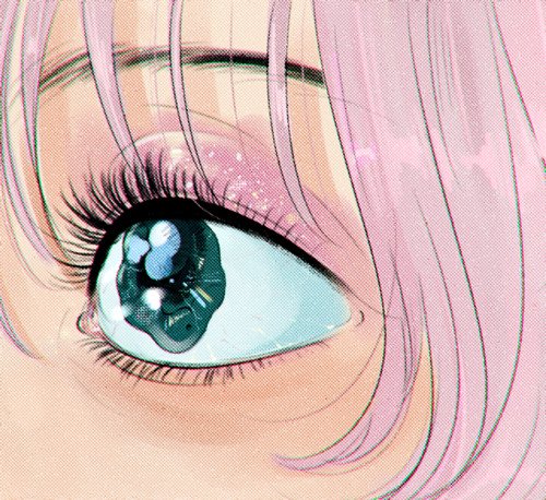 1girl solo pink hair eye focus close-up bangs looking at viewer  illustration images