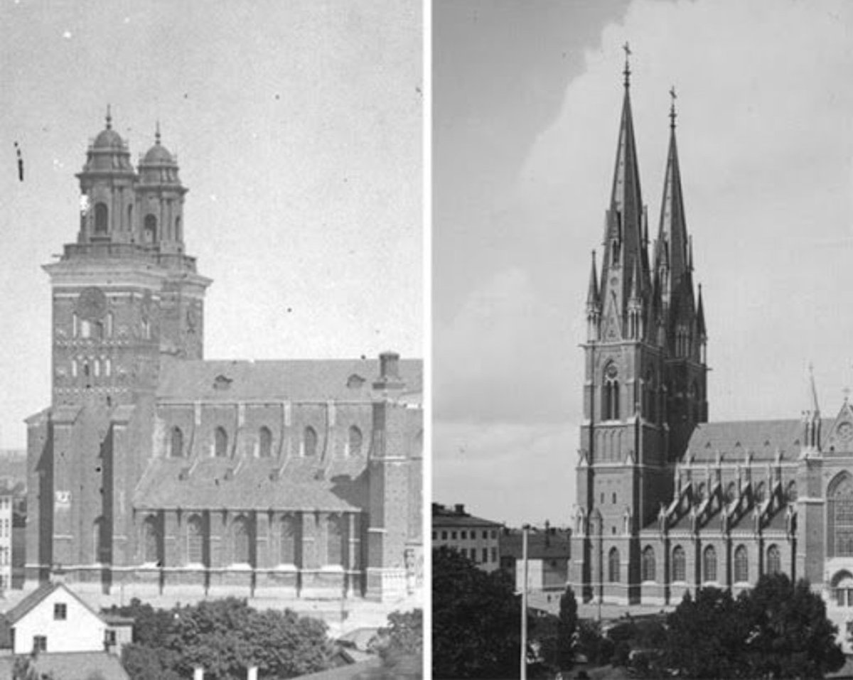EddITTIddE's tweet photo. Sound/Frequency/Vibration/Free Energy/Bell Forms   In 1900s there were free energy exhibitions cancelled and buildings equipped with free energy demolished... I'd have some questions towards Churches 🤔 Picture - Sweden🇸🇪 Uppsala - Domkyrka("renovation"🤐1885-1893)before/after https://t.co/7eYEgnBz21