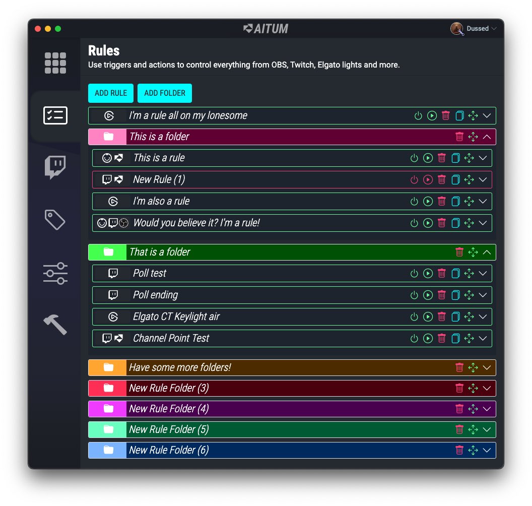AitumTV's tweet image. Our community drives our development and choices for improving what Aitum does.

One of our most requested quality of life features is almost here! Folders for your rules! 

And this is only the tiniest part of our next feature update. 👀