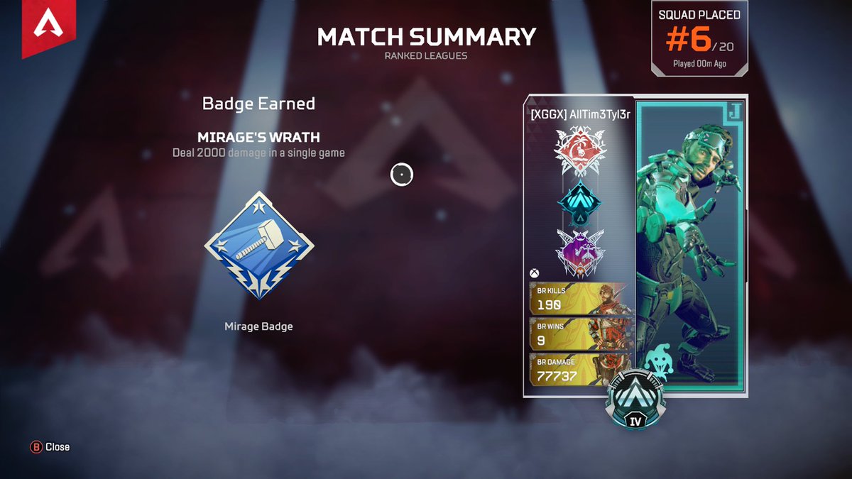 thealltimetyler's tweet photo. Had to sweat my ass off for it but I’m proud. #apexlegends #apex #mirage #2kdamage https://t.co/n5DZxoIMXj