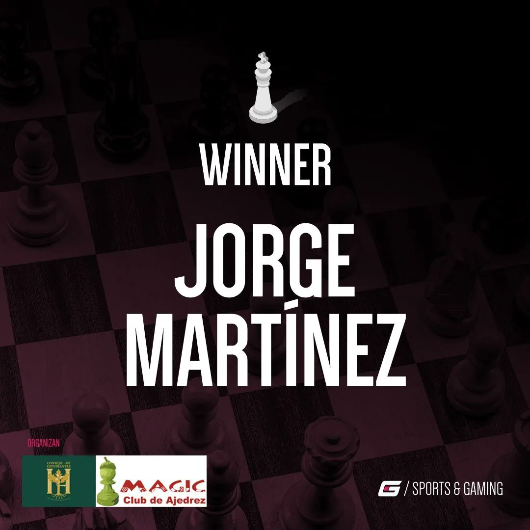GSEIS2022's tweet photo. ♟ ¡El Torneo de #Ajedrez de #GSEIS2022 también tiene ganador! ♟ 

🏆 Jorge Martínez se ha impuesto con 5.5 puntos en 6 partidas ¡Enhorabuena!

🙌 Gracias a @CEUEX_ y @chessmagic por hacerlo posible así como a @DipdeBadajoz por su colaboración. https://t.co/DOJGtcgB7R