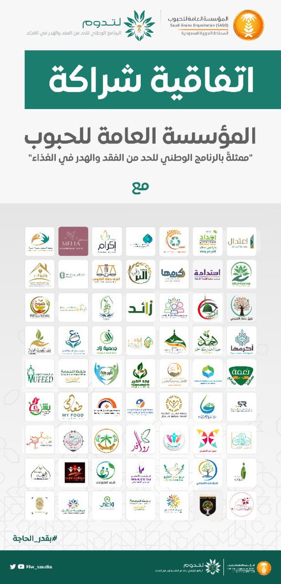 GFSA_KSA's tweet photo. في إطار الحملة التوعوية للبرنامج الوطني للحد من  الفقد والهدر الغذائي في المملكة قامت #المؤسسة_العامة_للحبوب بتوقيع اتفاقيات شراكة  مع عدد من الجهات غير الربحية، سعيًا لتحقيق أهداف البرنامج https://t.co/rNjy7NPYE6