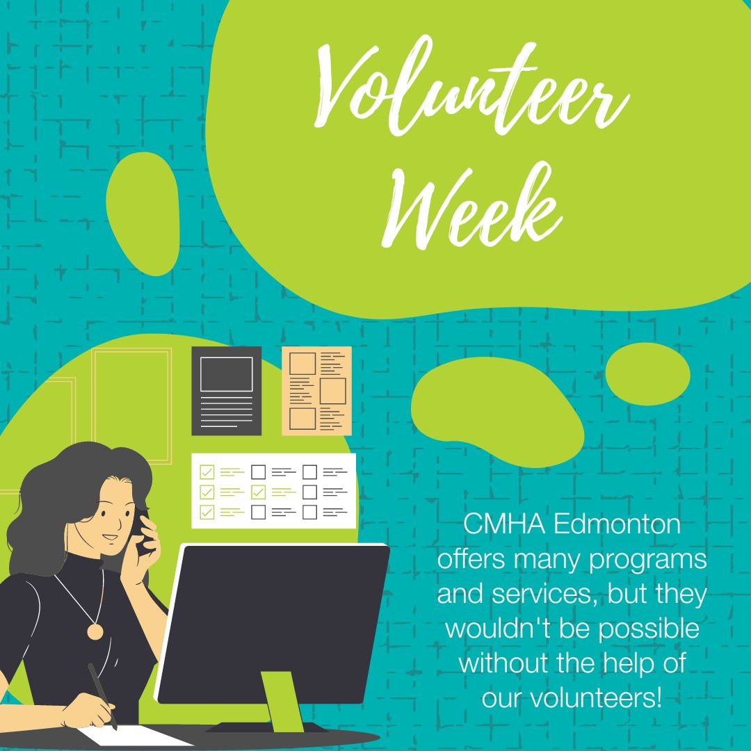 CMHA Edmonton offers many programs and services, but they wouldn't be possible without the help of our volunteers! Thank you for all that you do! ❤️

Over this next week, we'll be sharing more about our volunteers and how you can join our volunteer team. Stay tuned!