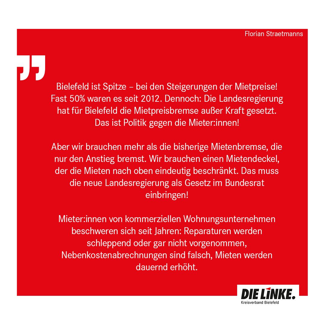 DieLinkeBi's tweet photo. Wir wollen die Wohnungsbestände der riesigen Wohnungskonzerne in öffentliches Eigentum überführen, eine landeseigene Wohnungsbaugesellschaft gründen und 100.000 mietpreisgebundene, barrierefreie Wohnungen jährlich durch Land und Kommunen bauen lassen.  
#dielinke #LTW22nrw https://t.co/3UpU4dJ1OK
