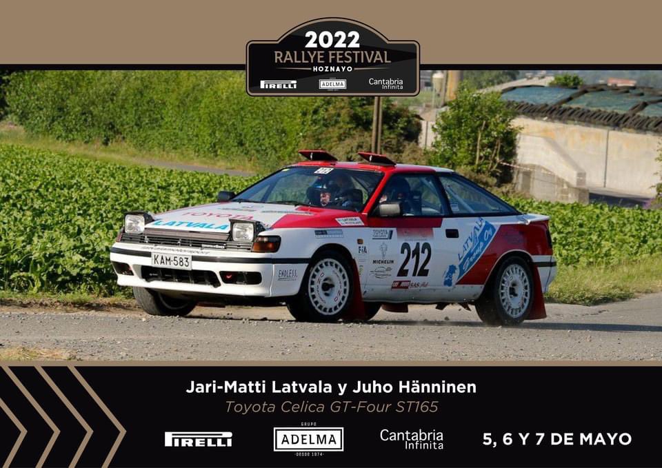 RFH 2022 - INSCRITOS/ENTRIES

Jari-Matti Latvala y Juho Hänninen estarán presentes en el Rallye Festival Hoznayo 2022.
El equipo  estará presente con su Toyota Celica GT-Four ST165 con el que disfrutarán del ambiente de la prueba