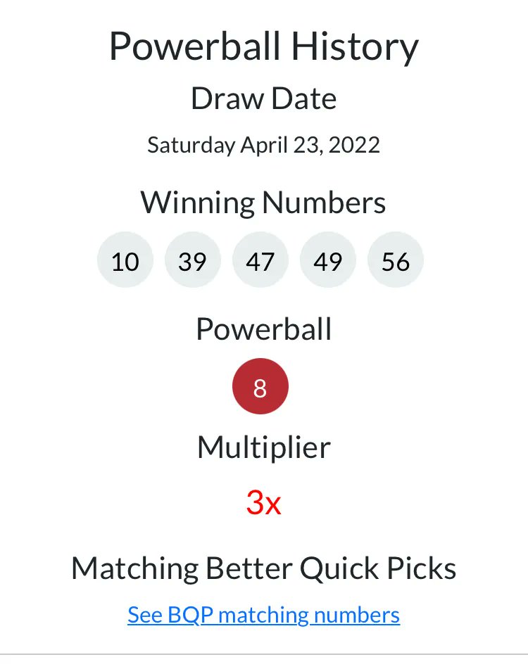 How do our picks perform?  Check the complete history & see matching numbers & winnings.  
Link in bio
#megamillions #powerball #palottery #NCLottery #NYLottery #TNLottery #TexasLottery #nmlottery #AZLottery #delottery #IMN #NHLottery #mdlottery #CALottery #NumberGenerator https://t.co/q4sfmXi5us